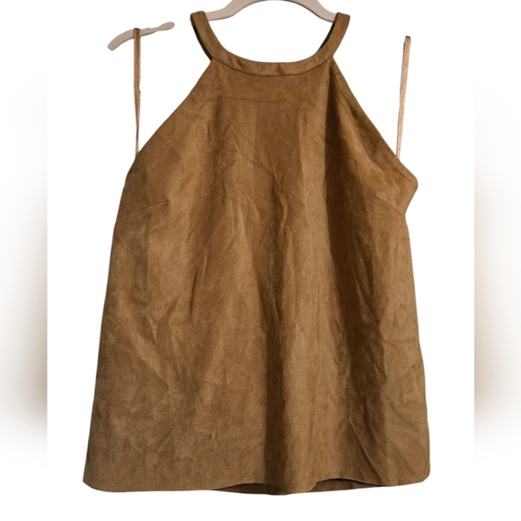 FAB'RIK Faux suede tan halter stretch top. Size Small NWT - Picture 2 of 9